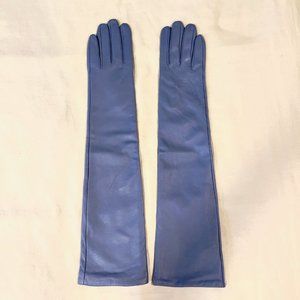 LONG BLUE LEATHER GLOVES, SIZE MEDIUM, NEVER WORN